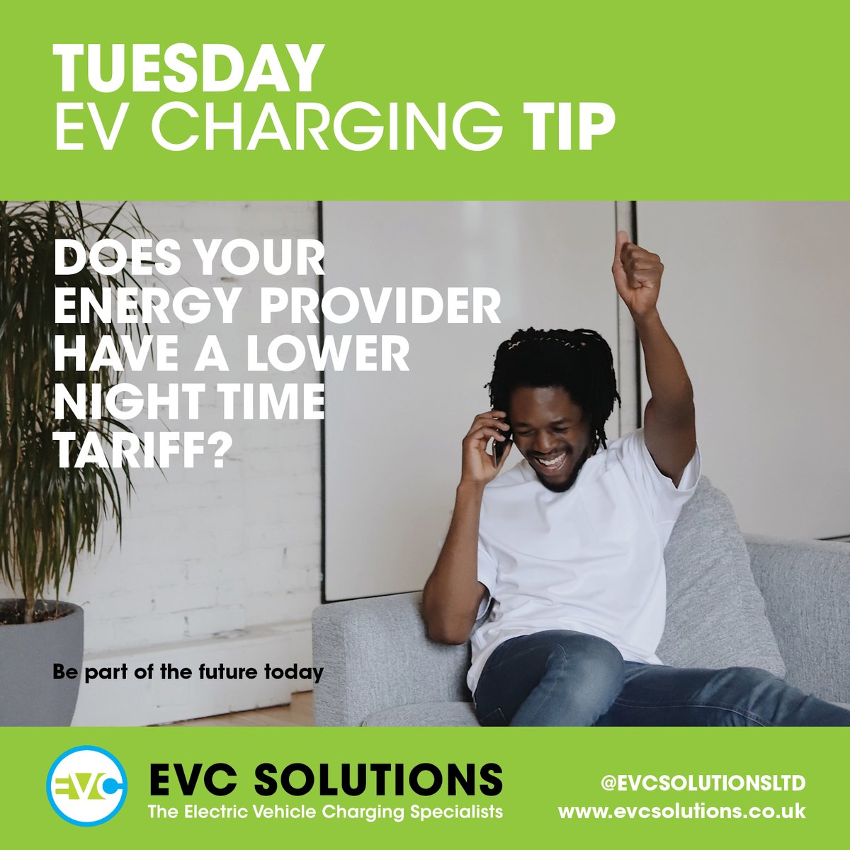 Tuesday EV Charging Tip

Ask your energy provider if they have a specific EV tariff that costs you less. Some energy companies offer EV-specific tariffs so you can charge at more cost-effective times (probably when you are asleep!). 

#evcharger #evcharging #evchargers #goEV