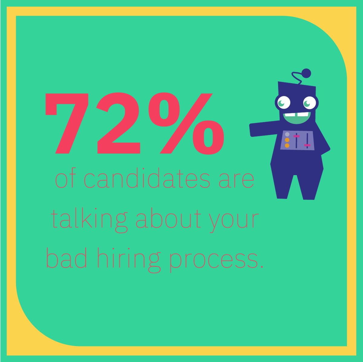 Jobwardcom's tweet photo. Don’t think candidate experience matters? 72% of candidates share their negative hiring experience online. Provide better experience, protect your brand, and hire smarter with Jobward. https://t.co/uHZcoLVQbW