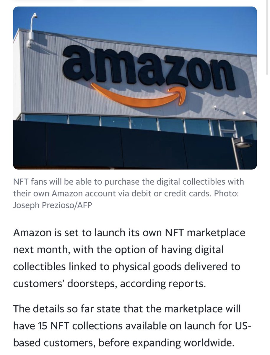Amazon linking NFT’s to physical items delivered to your doorsteps. Ladies and Gentlemen this is an absolute game changer 🎯