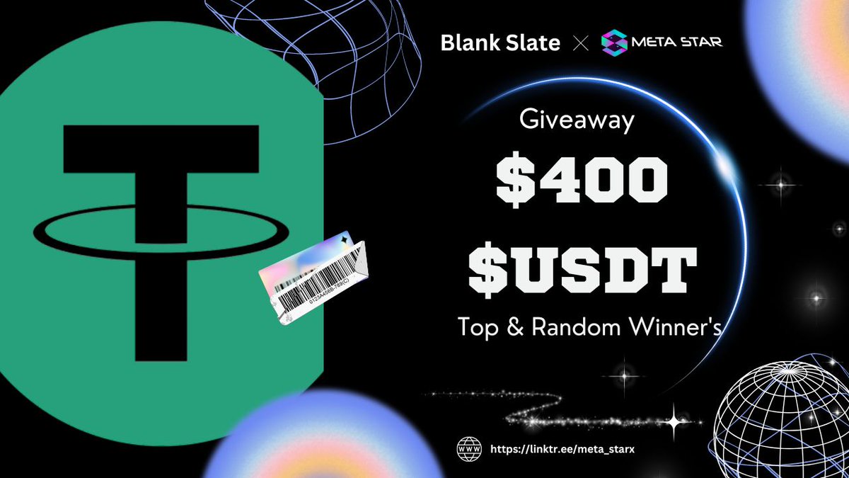 📣📣 Blank Slate x META STAR #Giveaway🔥🔥

🥳 Total Prize Pool $400 $USDT 😱

To Win🏆
1️⃣ Follow <a href="/Blankslate_NFT/">BlankSlate</a> &amp; <a href="/META_STARx/">META STAR</a>
2️⃣ Like, RT &amp; Tag 3 Friends
3️⃣ Finish Gleam: gleam.io/JLYXv/blank-sl…

⏰End 14th Mar

#Airdrop #FCFS #Giveaway #USDT #Crypto #NFTGiveaway #ReferAndEarn