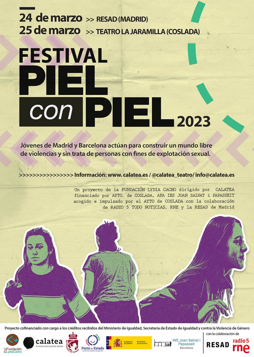 ¡Ven a nuestra cita anual con la juventud!

Estamos felices de anunciar, como cada año, la llegada del #FestivalPielconPiel, 
calatea.es/piel-con-piel

<a href="/Ayto_Coslada/">Ayuntamiento de Coslada</a> , <a href="/INSJoanSalvat/">INS Joan Salvat i Papasseit</a> 
<a href="/rne/">Radio Nacional</a> 
<a href="/ResadMadrid/">Resad Madrid</a>