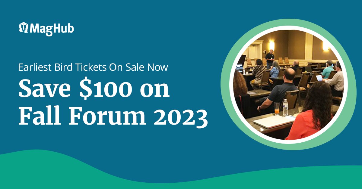 MagHub's tweet photo. Our Earliest Bird tickets are going fast… 😱

Don’t miss your chance to save $100 on MagHub’s Fall Forum passes!

Join us September 11 - 13 in Ann Arbor, MI 🦏

Buy your tickets here: https://t.co/Ssi9PyRzAW https://t.co/NTiEgixmOW