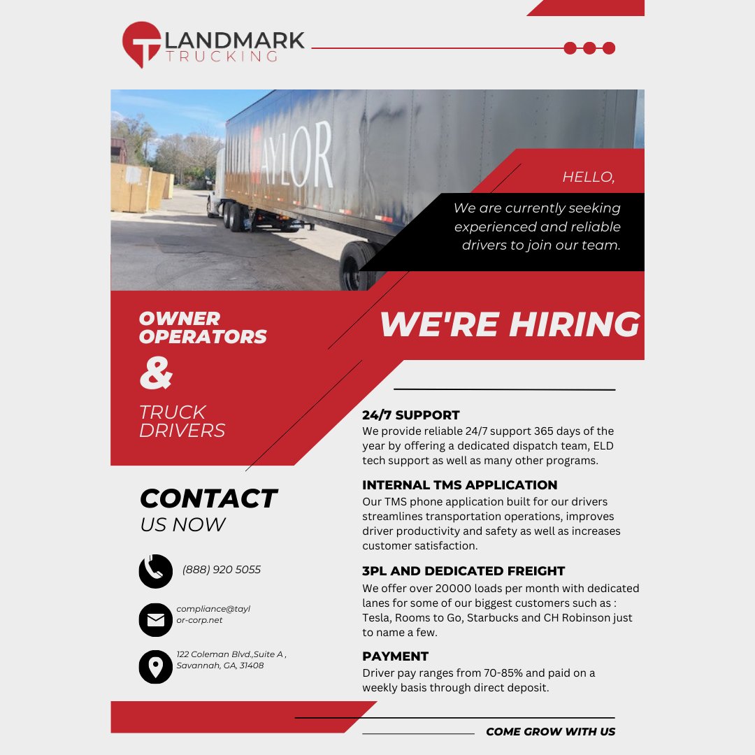 ShippingTaylor's tweet photo. Are you looking for a new opportunity? We are searching for highly dedicated and motivated individuals to join our team. Reach out to us to learn more.   
📧 compliance@taylor-corp.net         
📞(888) 920-5055 https://t.co/7HwnwqNBu9