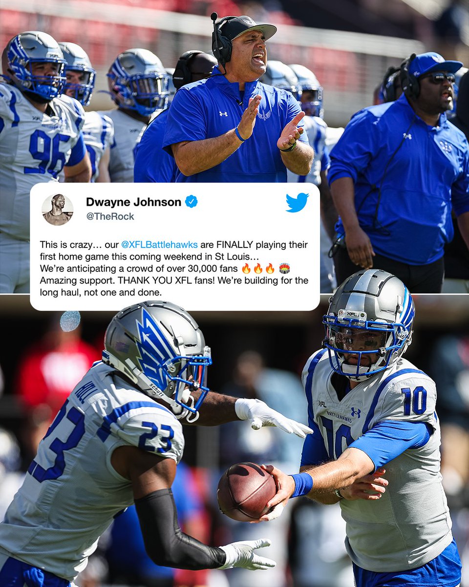 ESPN Player (@espnplayer) on Twitter photo This Sunday the <a href="/XFL2023/">XFL</a> comes to St. Louis for the first time in 2023 and <a href="/TheRock/">Dwayne Johnson</a> is here for it 😍🏠
📺 ESPN Player | 8pm GMT
#XFL <a href="/XFLBattlehawks/">St. Louis Battlehawks</a> This Sunday the <a href="/XFL2023/">XFL</a> comes to St. Louis for the first time in 2023 and <a href="/TheRock/">Dwayne Johnson</a> is here for it 😍🏠
📺 ESPN Player | 8pm GMT
#XFL <a href="/XFLBattlehawks/">St. Louis Battlehawks</a>