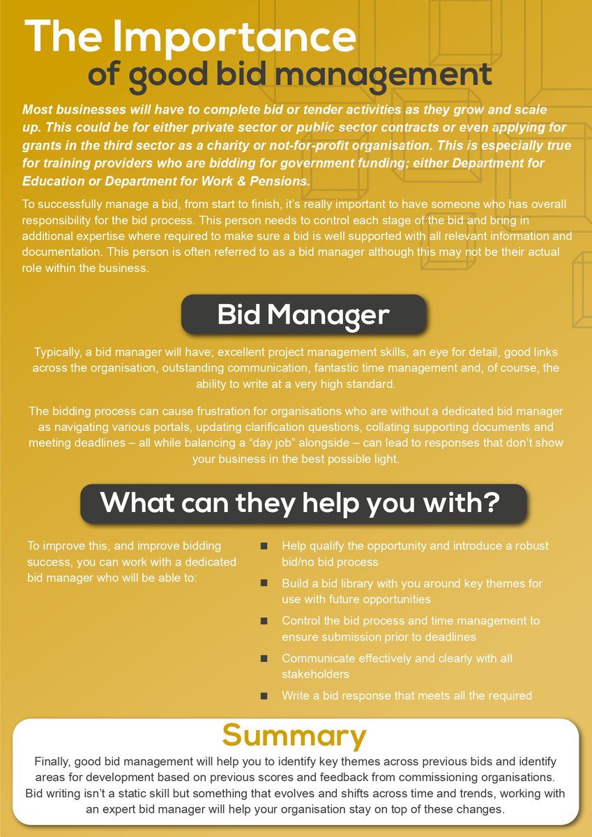 Having strong #bidwriting and #bidmanagement are really important for #trainingproviders looking to secure funding