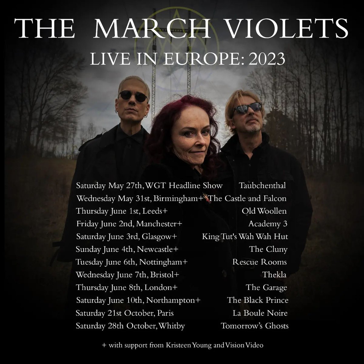 Here is the full listing for The March Violets European dates booked so far for 2023! 

We are so excited!! 💜

<a href="/rosieauthor/">Rosie Garland</a> @WilliamFaith13 <a href="/subvonstudio/">Tom Ashton</a> <a href="/march_violets/">The March Violets band</a>