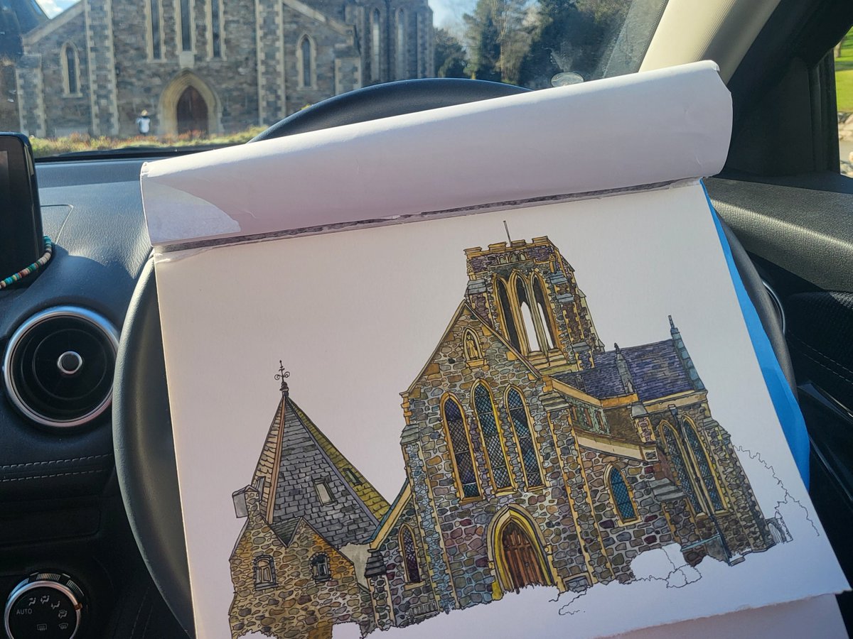 Breaking all of my own rules-this is neither in my sketchbook nor CofE and I'm in the car but after a challenging winter it's amazing to be drawing again!  #mountsaintbernardabbey #whitwick #leicestershire #hayleydrawschurches #drawinginthecar #churchdrawing #churchart #imback