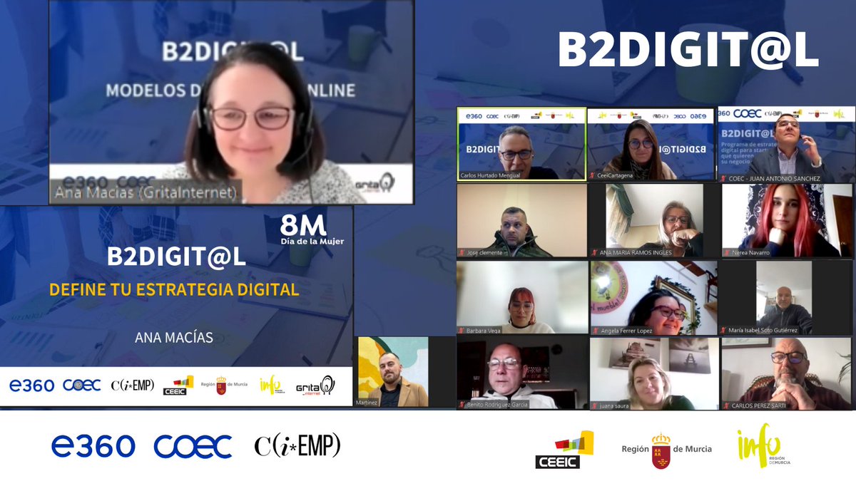 CEEICT's tweet photo. Arrancamos las sesiones grupales del programa #B2Digital con @AnaGarciaMacias de @gritainternet que nos hablará de #EstrategiaDigital
Programa impulsado por @COEC_es en colaboración con @Ceeict y @infoRMurcia https://t.co/xeFqnzLzJD