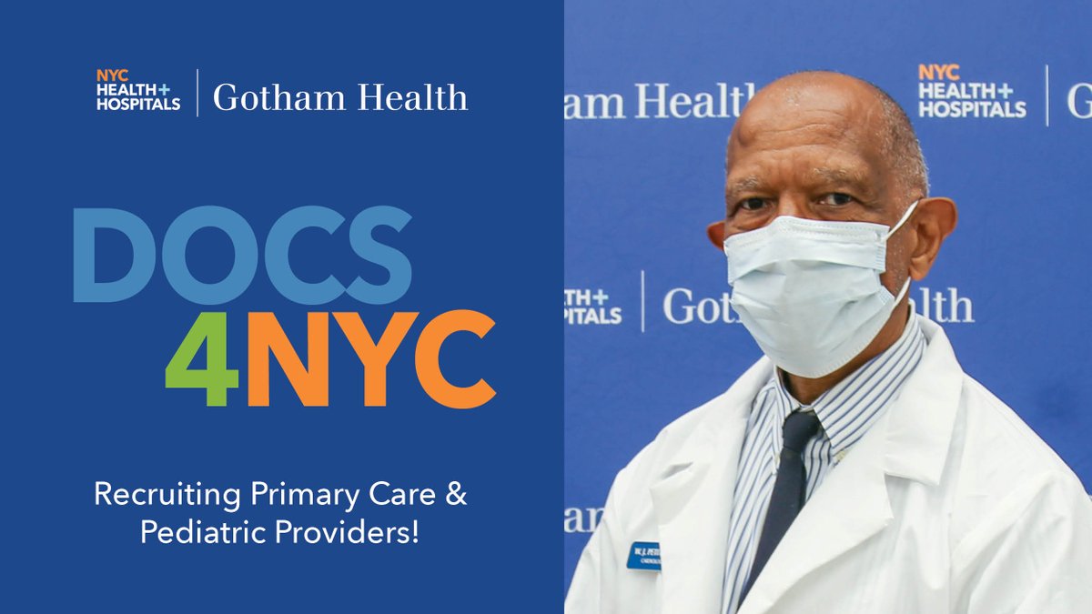 NYCGothamHealth's tweet photo. We are looking for talent! Gotham Health is #Hiring primary care and pediatric physicians to serve in our network of over 30 health centers providing care to all New Yorkers. Visit the careers website for job seekers and apply today: https://t.co/GnY75NQQaV
#DOCS4NYC https://t.co/7kjTi8xbx5