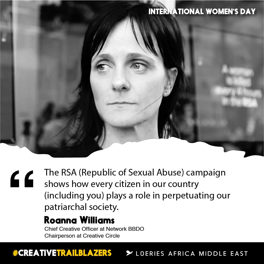 Celebrating #internationalwomensday by appreciating creative trailblazers. @roanna_williams shares her Loeries winning moment “No one should be proud to be a citizen of the RSA (republic of sexual abuse)'- Roanna Williams #Loeries2023 #Creativity