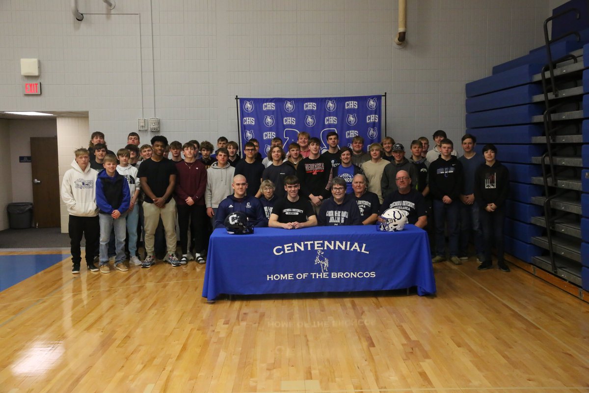 Centennial's John Fehlhafer is joined by family and the Broncos football team at his signing to attend Concordia University on Tuesday morning where he will be a placekicker for the Concordia Bulldogs. #nebpreps