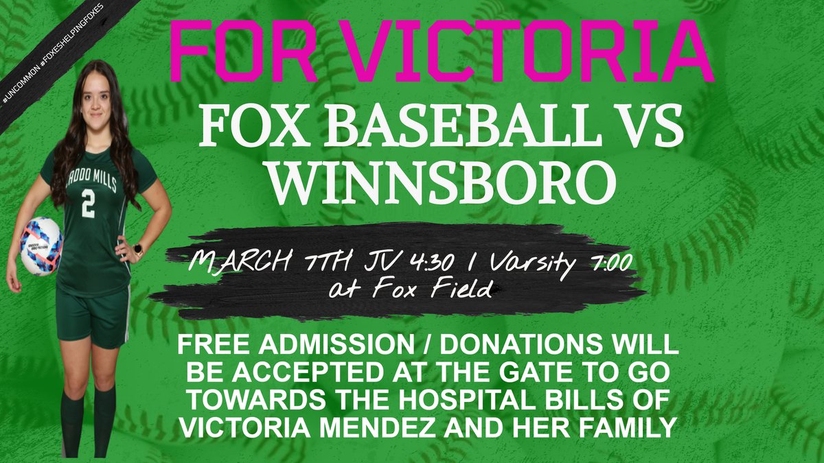 cmfoxbaseball's tweet photo. TODAY IS THE DAY!!! #UNCOMMON #FOXESHELPINGFOXES #FORVICTORIA
@luke__allison @KodiCrane @FoxUnleash @CaddoMillsHS @CaddoMillsISD @CaddoClub @cmhsladysoccer @CMMS_LadyFoxes @Msweeney_28 @SkylerCamacho @ChadKinney6 @Brent_Baxter16 @coachsand_oval https://t.co/AuJzfsJCdl
