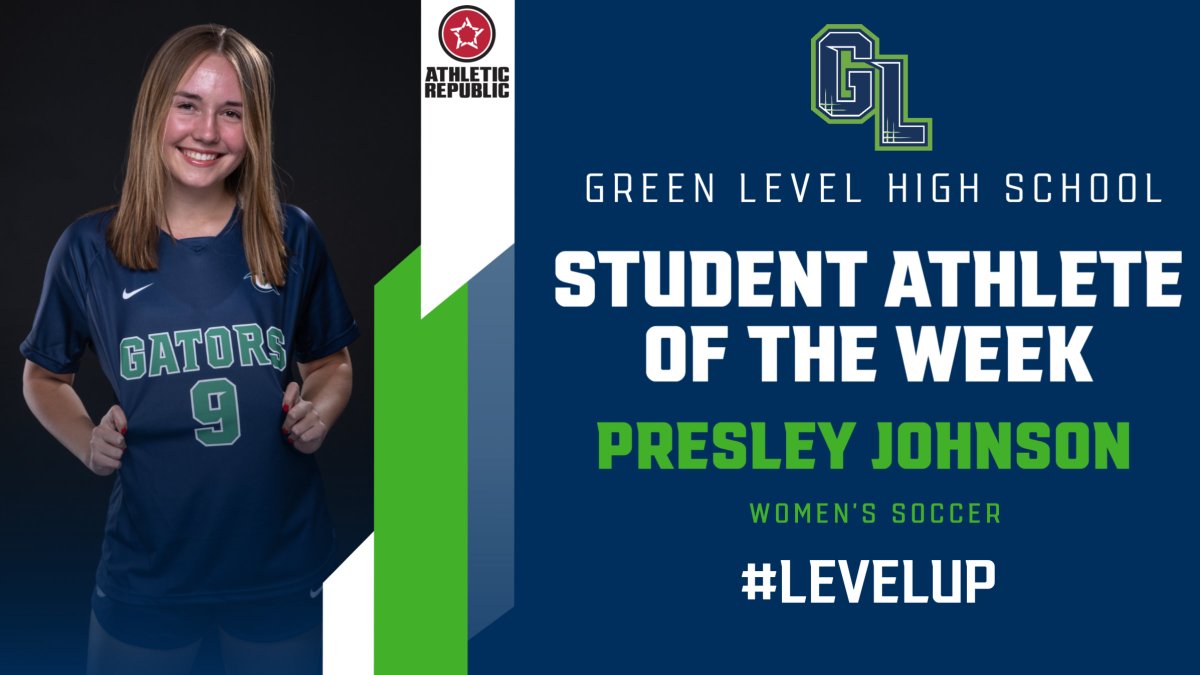 Green Level Athletics Congratulates Presley Johnson ~ This Week's <a href="/AthRepublicCary/">Athletic Republic Cary</a> Student-Athlete of The Week! We Appreciate Your Leadership Presley ~ Keep Up The Great Work In The Classroom &amp; On The Soccer Field! #LevelUp🐊⚽️
