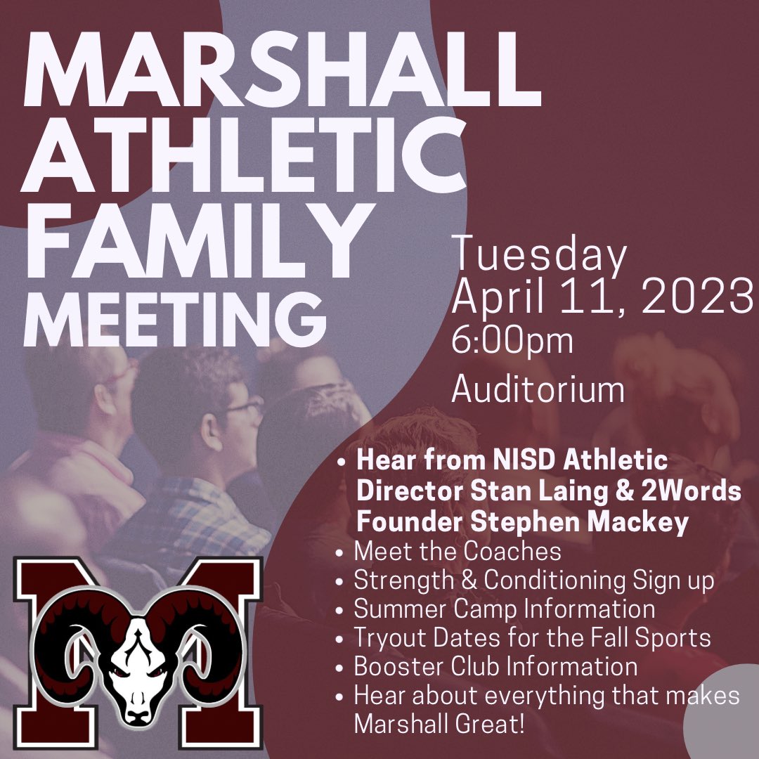 📢Calling our #RamFam📢 🏈@JMHS_RamFBall 🏐@MarshallRamsVB 🏃🏾@_MarshallRamsXC ⛹️🏽‍♂️@Marshall_Hoops ⛹️🏽‍♀️@MarshallRamsGB ⚽️@JMHS_Soccer ⚽️@JMHSoccer 🥎@MRamsSoftball ⚾️@Marshall_Rams 🎾@MarshallVTennis 🏊🏽‍♂️@RAMswim_dive 👟@RamsGirlsTrack 👟@JMHSRamsTrack ⛳️@JMHSNISDGOLF