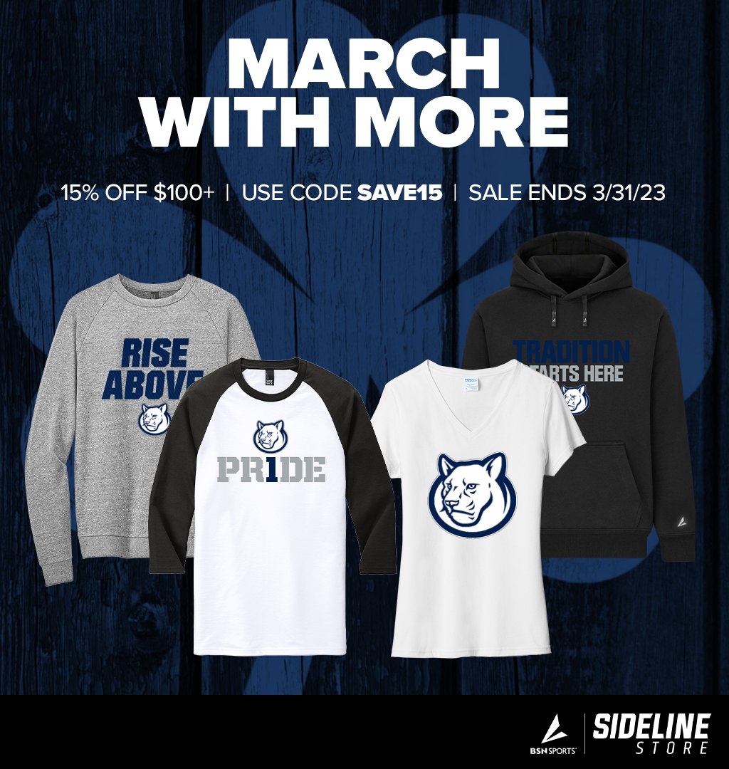 KirkseyFootball's tweet photo. How does 15% OFF all Sideline orders of $100+ sound? Now thru 3/31, get your hands on more Kirksey Middle School gear for less with SAVE15 now! Go Cougars!

https://t.co/fiNxtLWWND https://t.co/789k4TpH3R