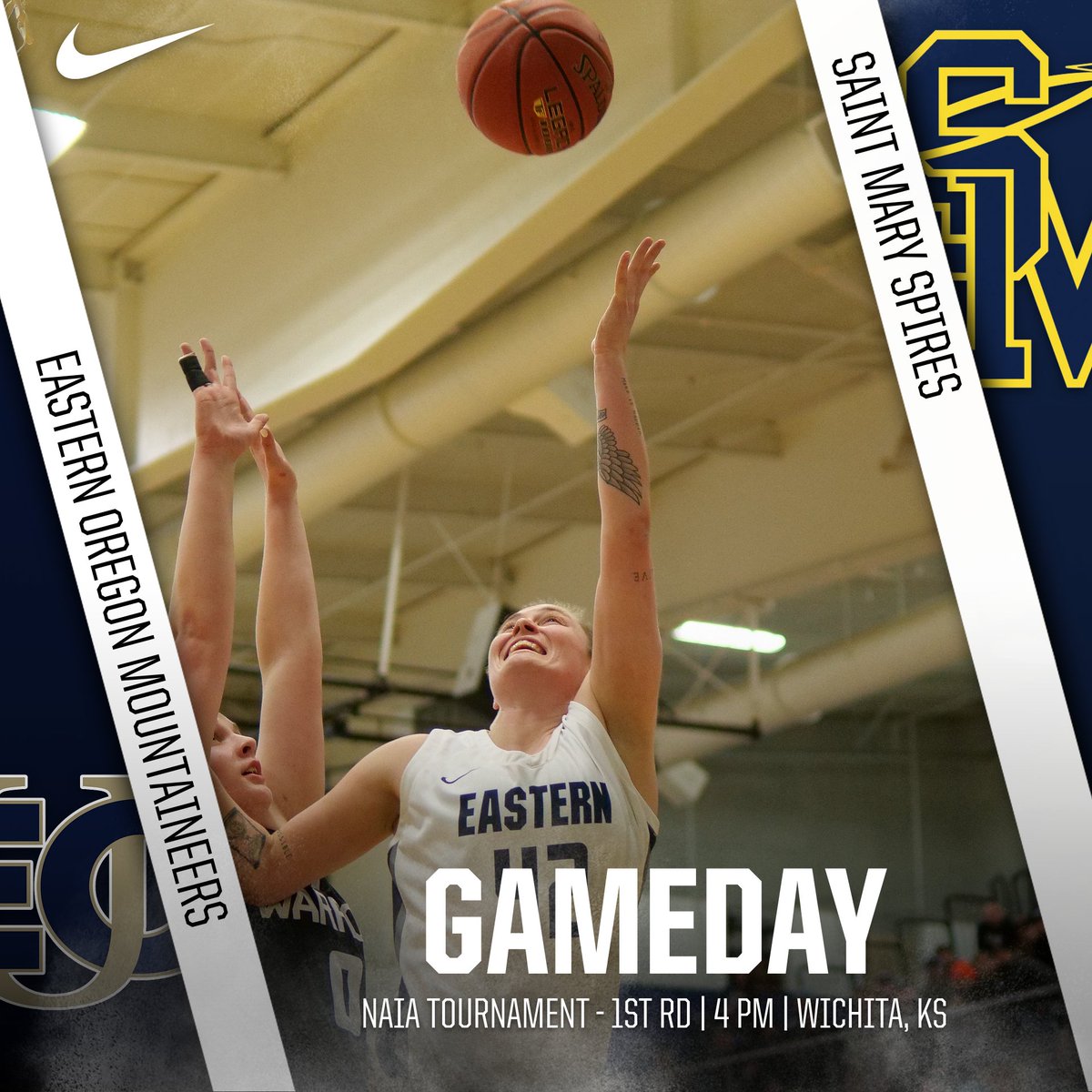 𝙉𝘼𝙏𝙄𝙊𝙉𝘼𝙇 𝙏𝙊𝙐𝙍𝙉𝘼𝙈𝙀𝙉𝙏 𝙂𝘼𝙈𝙀𝘿𝘼𝙔!

🆚: University of St. Mary
⏰: 4 PM PST // 6 PM CST
📍: Wichita, Kansas
🏟: Garvey Center
🏀: bit.ly/3XfpPO0

#EOUwbb | #MountUp