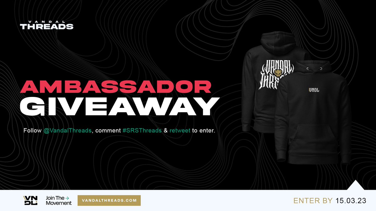 ShanRockShakeUK's tweet photo. Ambassador giveaway with @VandalThreads!
Enter before 15.03.23
Follow @VandalThreads
Comment #SRSThreads
Retweet this tweet
#ThreadsNetwork | #TheThreads https://t.co/D9yKtpYuBK