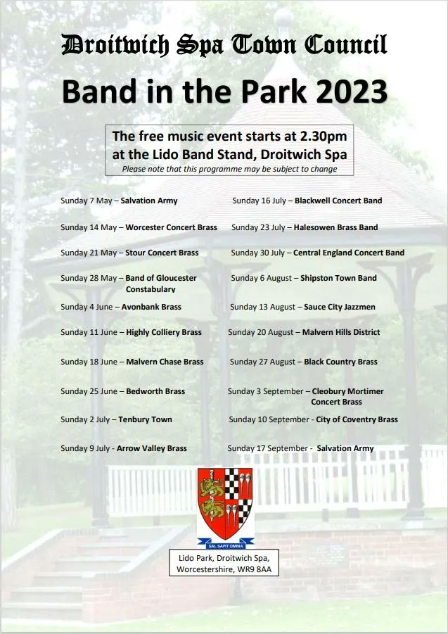 The popular Band in the Park event is all scheduled for this year, please see list