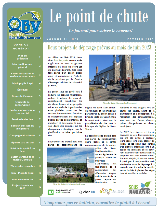 L’OBVNEBSL est heureux de vous faire parvenir son bulletin de liaison publié annuellement : Le Point de Chute.
Bonne lecture! 
obv.nordestbsl.org/quoi-de-neuf-.…