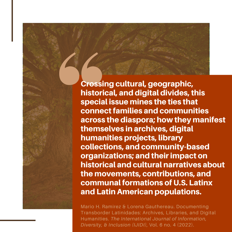 Explore Ramirez &amp; Gauthereau’s introductory article "Documenting Transborder Latinidades: Archives, Libraries, and Digital Humanities" to kick off vol 6 no 4! doi.org/10.33137/ijidi… #Latinidades #Transborder #Archives #DigitalHumanities #Latinx