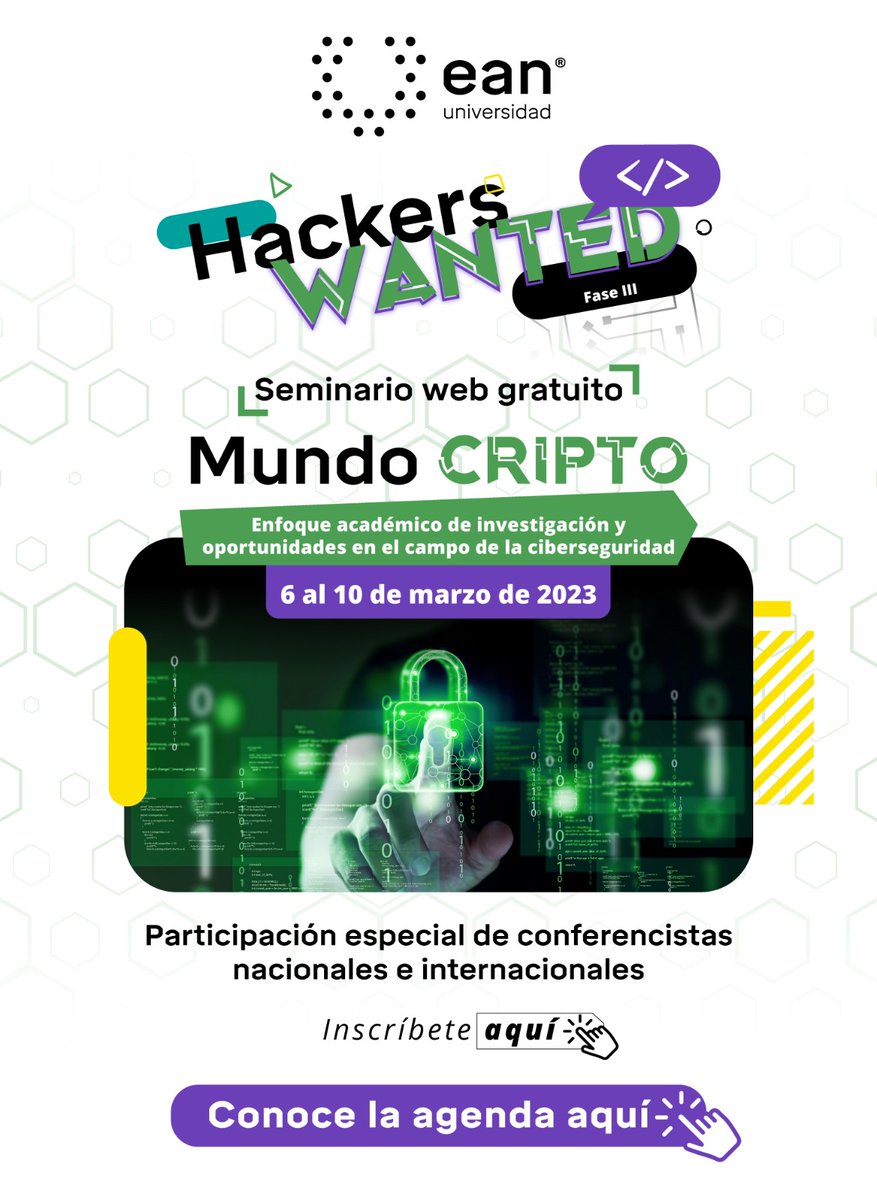 shumymi's tweet image. @UniversidadEan @OEA_Cyber @IngenieriaEan segundo día de nuestro 🎯seminario Mundo Cripto. Excelente asistencia y manejo de las temáticas de nuestros speakers 💯#HackersWanted Philipe Boland Michael Meek Jaime Tovar 👌@RedCiberSeg