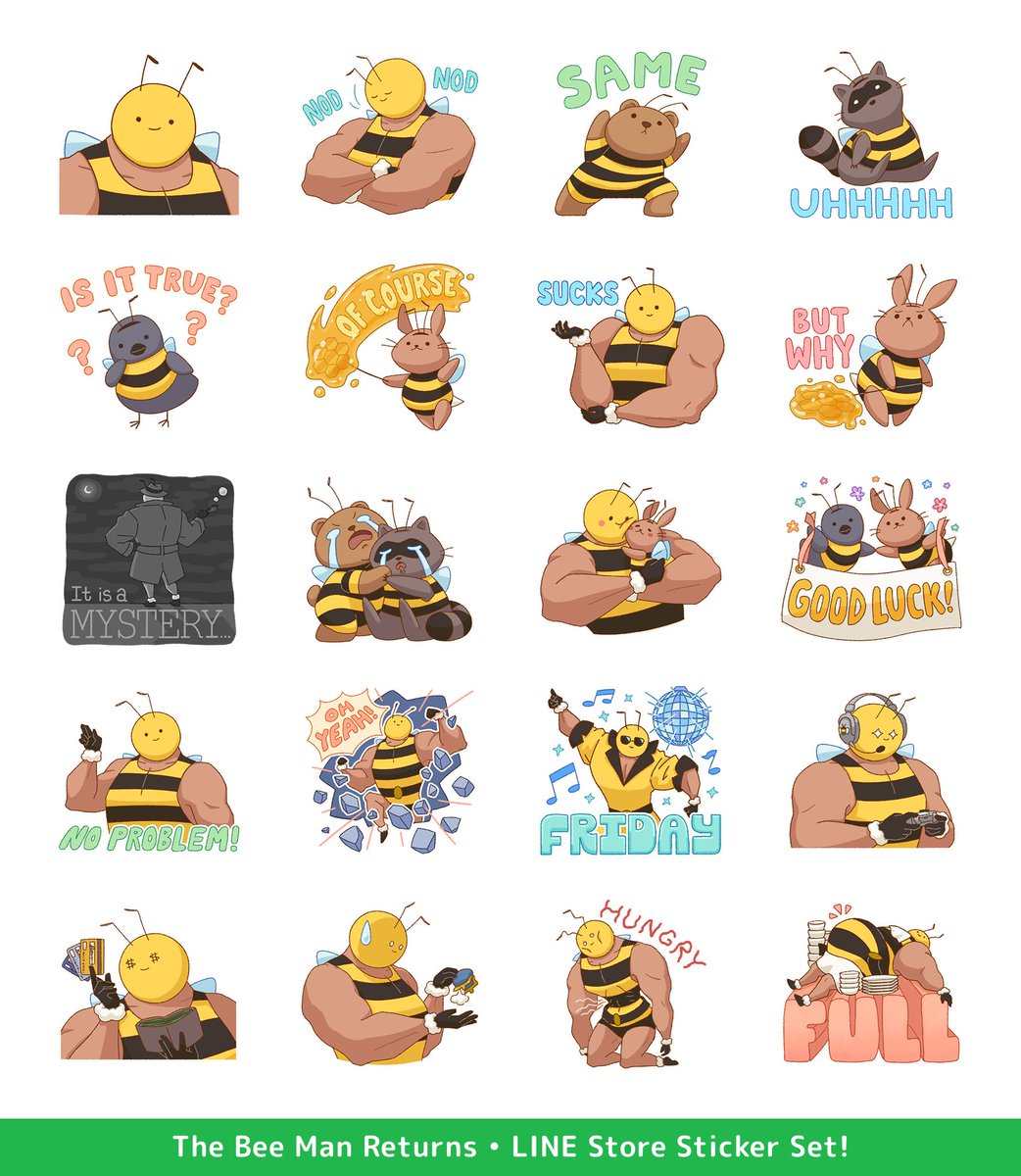 eggloaf's tweet photo. The Bee Man Returns! After many long years, I've finally made a new LINE sticker set of my beautiful buff bee son  💪🐝 Link to the LINE sticker store in the reply 🙏 https://t.co/PGdqinCqwt