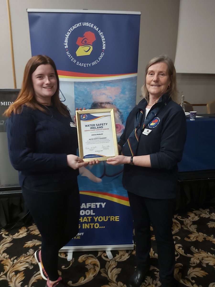 WaterSafetyIE's tweet photo. Newly qualified WSI Examiners pictured receiving their certificates from Water Safety Ireland Chair, Clare McGrath at the National Member’s Conference in Portlaoise last Saturday. 

Congratulations to all! 🏆

2/3 https://t.co/lEFb8f5RIU