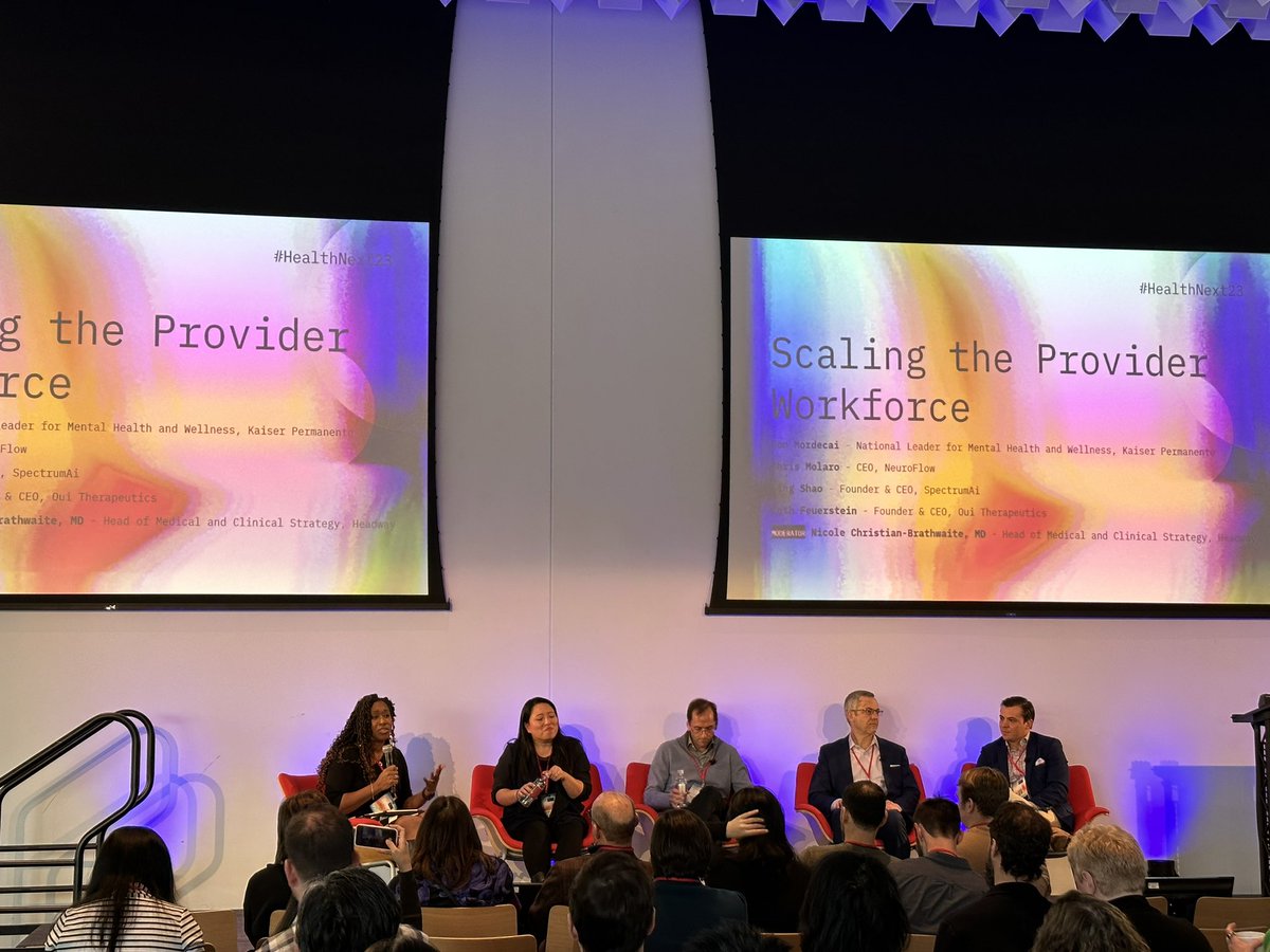 “Apps need to be evaluated as a living ecosystem (for mental health). If our members and the therapist agree (on the app) you can see 4x engagement.” #healthnext23 <a href="/neuroflowlive/">NeuroFlow</a> <a href="/aboutKP/">Kaiser Permanente</a> <a href="/try_headway/">Headway</a> <a href="/Ling_Shao/">Ling Shao</a>