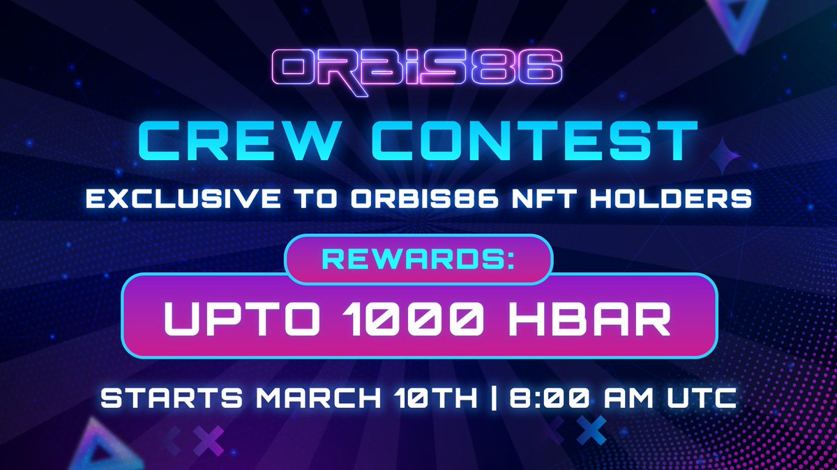 orbis86_x's tweet photo. 📣Attention #Orbis86 #Hbarnft holders! 🚨Exclusive event alert!

🗓️Starting March 10th - 12 AM PST / 8 AM UTC
🚀Compete for a chance to win upto 1000 #HBAR
🏆3 winners this week!

There might be a surprise reward as well, and who doesn't love surprises? 👀
#contest #orbison https://t.co/9UeSOcQsrg