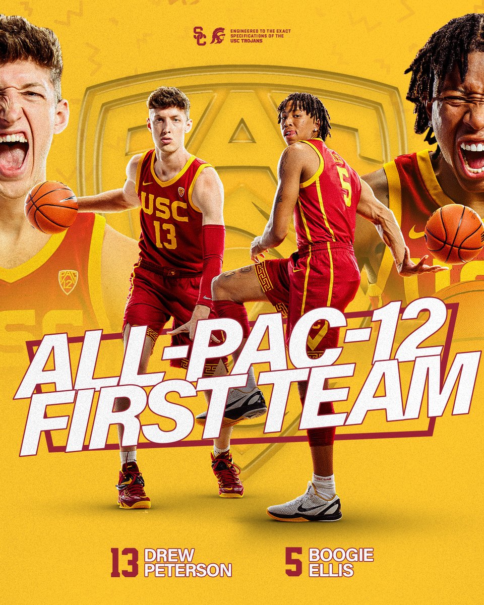 USC Men's Basketball (@usc_hoops) on Twitter photo For the second consecutive season, two Trojans land on the All-Pac-12 First Team.
Congratulations, <a href="/Drewpeterson23/">Drew Peterson</a> and <a href="/BoogieEllis/">Boogie Ellis</a>! For the second consecutive season, two Trojans land on the All-Pac-12 First Team.
Congratulations, <a href="/Drewpeterson23/">Drew Peterson</a> and <a href="/BoogieEllis/">Boogie Ellis</a>!