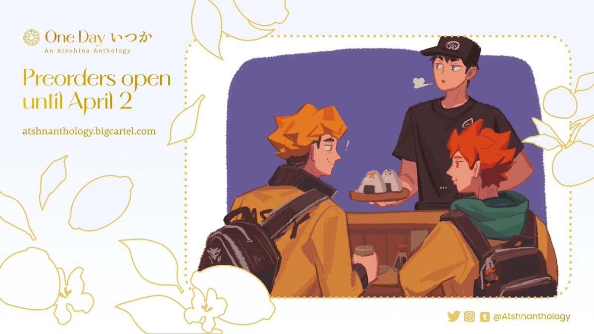 【Atsuhina Anthology】
Preorders open and until April 2!
350+ pages of atsuhina love love story!🦊🍊 Too many great artists and writers are involved in this project🥹Can't wait to get it!
🛒 https://t.co/IDQz2kzKti 
Here is the official account @atshnanthology 