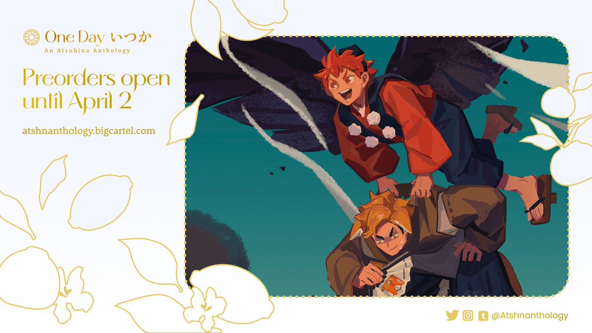 【Atsuhina Anthology】
Preorders open and until April 2!
350+ pages of atsuhina love love story!🦊🍊 Too many great artists and writers are involved in this project🥹Can't wait to get it!
🛒 https://t.co/IDQz2kzKti 
Here is the official account @atshnanthology 
