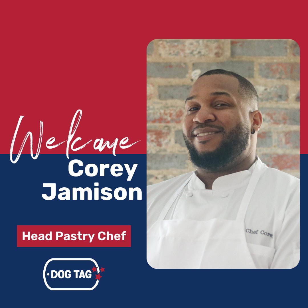 DogTagBakery's tweet photo. We are excited to welcome our new Head Pastry Chef to the Dog Tag team, Corey Jamison! 

Chef Corey is an experienced and passionate pastry chef and brings 15 years of experience in the culinary field to Dog Tag. Help us welcome Corey to the Dog Tag team! https://t.co/r46tunxxVK