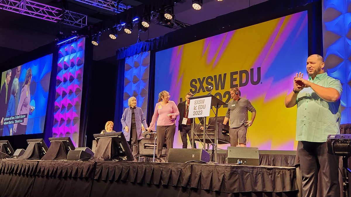 This moment. Unplanned! When your former student from 50 years ago is in the audience you get them on stage!! #sxswedu #relationships