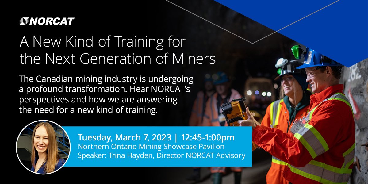 NORCAT (@norcat) on Twitter photo TODAY AT <a href="/the_PDAC/">The Official PDAC</a> 📣
@Trina__Hayden, Director, <a href="/NORCAT/">NORCAT</a> Advisory will be presenting “A New Kind of Training for the Next Generation of Miners” in the #NorthernOntario <a href="/MiningShowcase/">Northern Ontario Mining Showcase</a> Speaker Series!
📍 WHERE: Hall C, Level 300, North Building - #NOMS TODAY AT <a href="/the_PDAC/">The Official PDAC</a> 📣
@Trina__Hayden, Director, <a href="/NORCAT/">NORCAT</a> Advisory will be presenting “A New Kind of Training for the Next Generation of Miners” in the #NorthernOntario <a href="/MiningShowcase/">Northern Ontario Mining Showcase</a> Speaker Series!
📍 WHERE: Hall C, Level 300, North Building - #NOMS