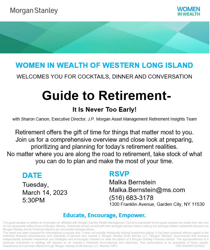 Ready to start living your best life in retirement? Join us next week for an evening on preparing, prioritizing, and planning for retirement realities. Whether you're already in retirement or planning for it, learn how to make the most of your time. Guests welcome. #WomenInWealth