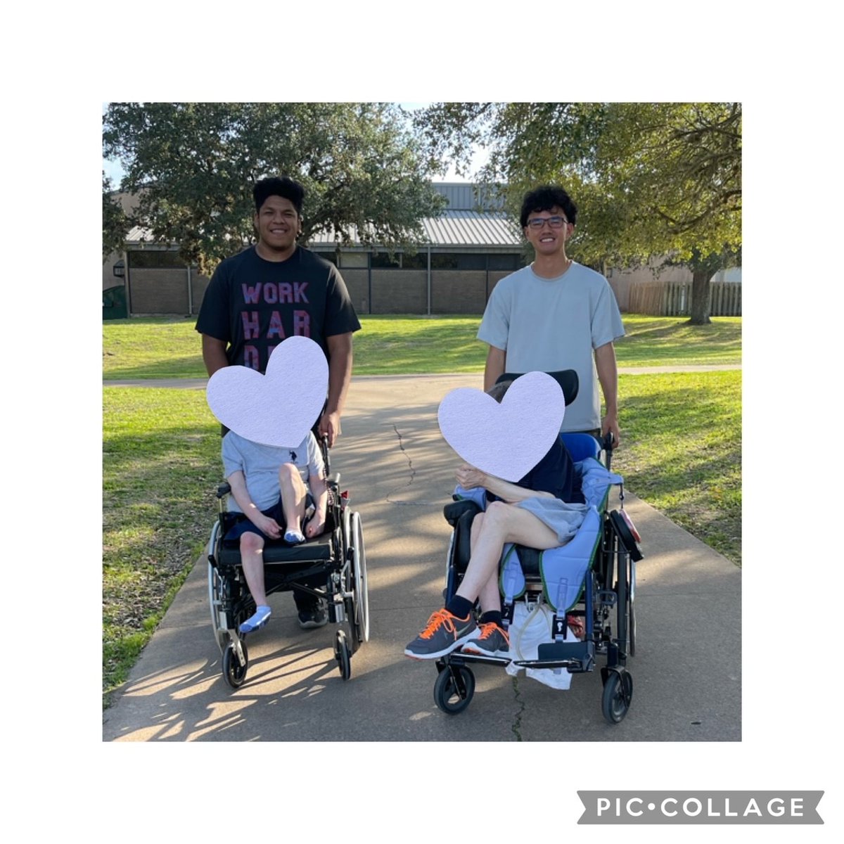 Students from Prof. Matthies' class and our friends at the Brenham State Supporting Living Center enjoy a stroll on a beautiful day! These students chose to participate in a Service Learning project through their SPCH class which combines community service with class instruction.