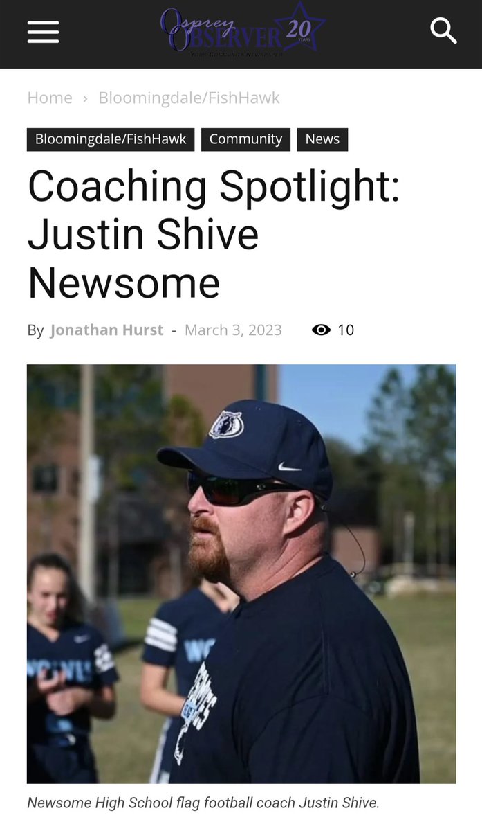 Newsome Wolves Flag Football (@flagnewsome) on Twitter photo The Wolves thank the <a href="/OspreyObserver/">Osprey Observer</a> for honoring <a href="/CoachShive/">Justin Shive</a> with the Coaching Spotlight in the March issue! We appreciate your continuous support of our program and for recognizing Coach Shive's impact on his community and his players!
ospreyobserver.com/2023/03/coachi… The Wolves thank the <a href="/OspreyObserver/">Osprey Observer</a> for honoring <a href="/CoachShive/">Justin Shive</a> with the Coaching Spotlight in the March issue! We appreciate your continuous support of our program and for recognizing Coach Shive's impact on his community and his players!
ospreyobserver.com/2023/03/coachi…