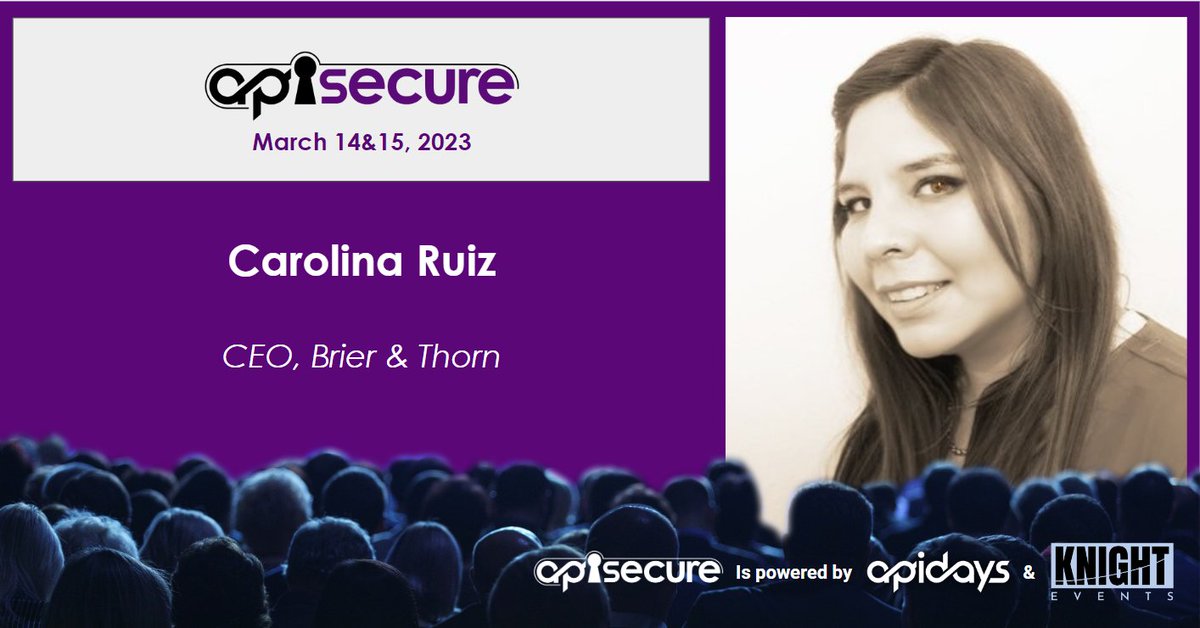 BrierandThornMX's tweet photo. Es un gusto anunciar que nuestra CEO, Carolina Ruiz, estará participando este próximo 14 y 15 de marzo como speaker en la conferencia internacional de #APISecure. Regístrate en la liga a continuación:
https://t.co/GIzMQD0erE https://t.co/kg4oV4TdSU