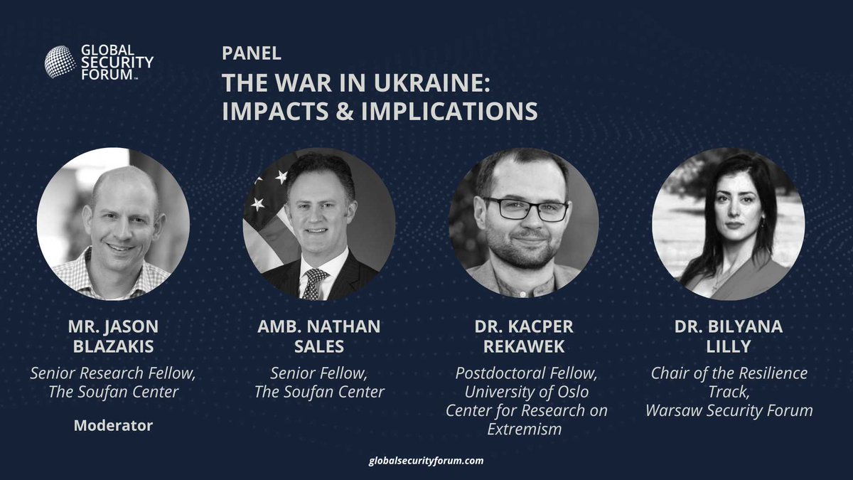 📢 We are pleased to announce a #GSF23 Session on 'The War in Ukraine: Impacts and Implications.' Featuring: @AmbNathanSales, @KacperRekawek, @BilyanaLilly, and moderated by @Jason_Blazakis. 

globalsecurityforum.com
