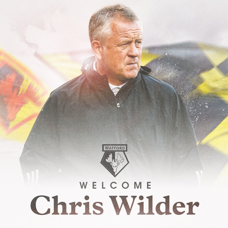 WatfordFC's tweet photo. The Hornets are pleased to confirm the appointment of Chris Wilder as Head Coach on a contract until the end of this season.

Welcome to Watford, Chris! 👋