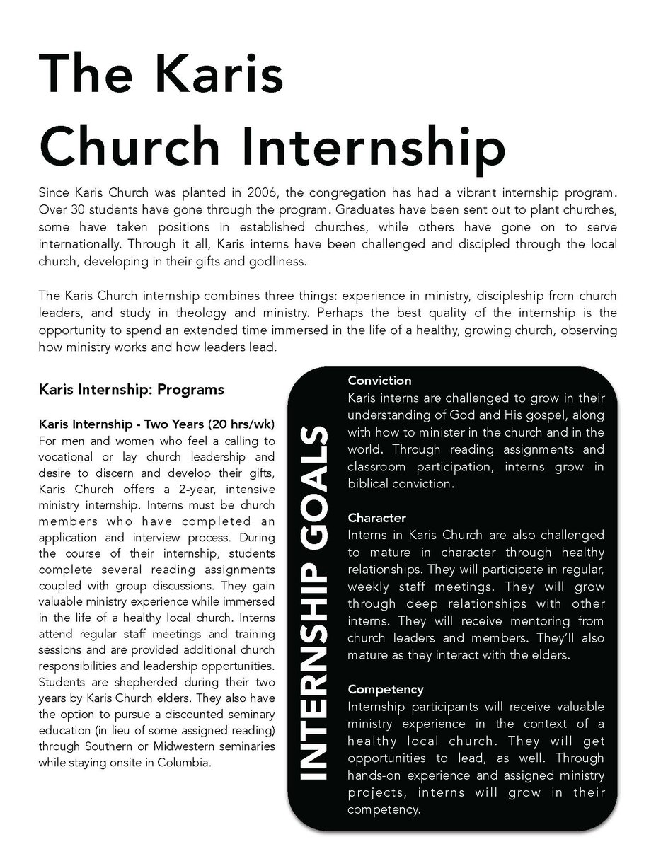 MBTSStudentLife's tweet photo. Karis Church is looking to hire interns for the summer and students for their residency program. Check out this brochure! They will be on campus outside of Chapel and in the Student Center to answer your questions on March 28 and 29. https://t.co/kpCfU3G0pw