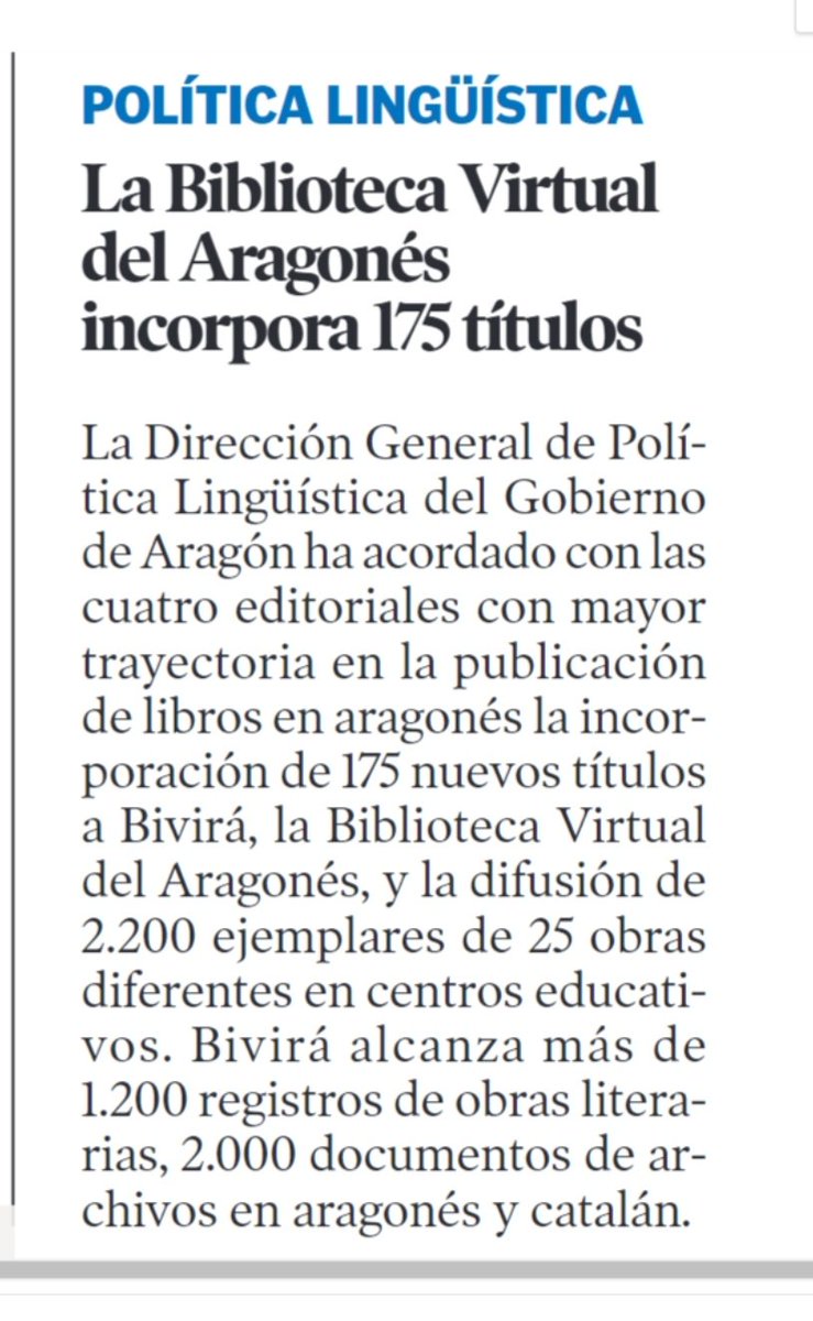 chunta's tweet photo. 👉 La Biblioteca Virtual del Aragonés incorpora 175 nuevos títulos en esta lengua.
👉 Bivirá alcanza más de 1.200 registros de obras literarias con las aportaciones de @cfa_consello, @REA_rolde y #Aladrada, en @heraldoes @periodicoaragon @altoaragon. https://t.co/AG3kPE9t60