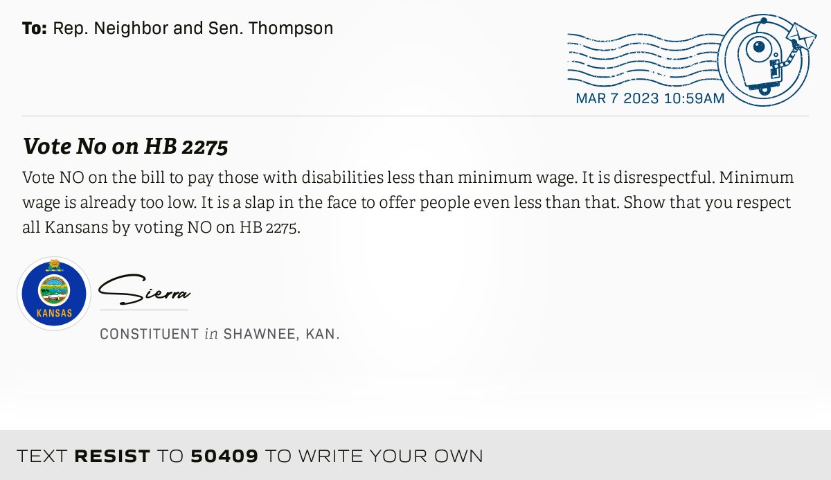 openletterbot's tweet photo. ๐ฌ I delivered โVote No on HB 2275โ from Sierra, a constituent in Shawnee, Kan., to Rep. Neighbor and Sen. Thompson #KSpolitics #KSpol #KSpoli ๐ Write your own: https://t.co/z5540KoPID https://t.co/SxgCmUcSQ2