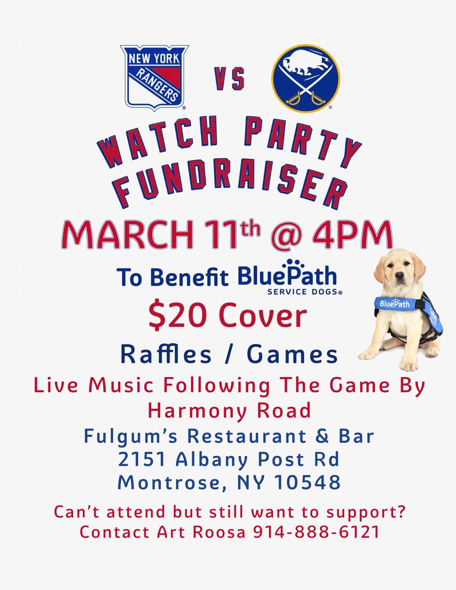 Come hang out with some adorable BluePath pups and watch some <a href="/NYRangers/">New York Rangers</a> hockey this Saturday! You'll be helping raise money for a great cause!