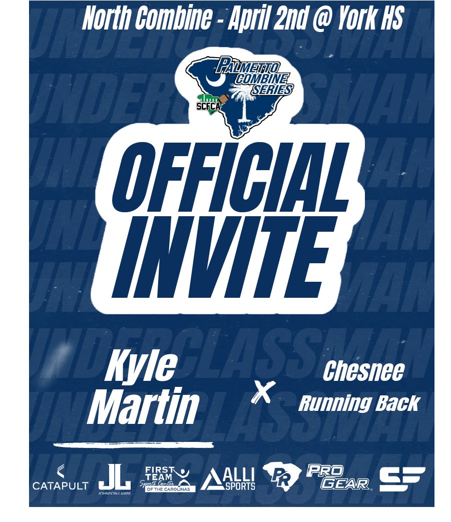 CoachesCombines's tweet photo. Congratulations on being selected to the Underclassman Palmetto Combine Series! See you in York on April 2nd at 2:00pm

#Palmetto23 #Emailtofollow #SouthCombine @ChesneeFootball @coach_cllewis @KjayProctor
@WilliamKMartin8

Pre-Register:
https://t.co/qggdkPKeZY https://t.co/gt2ek0jcYE