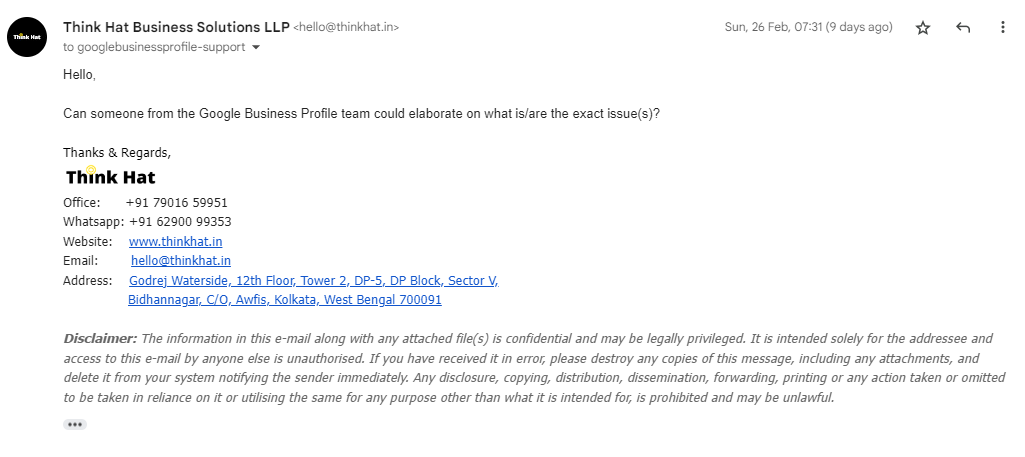 thinkhatindia's tweet photo. @Google has suspended our GMB, and there is no detail about what exactly the issue is/are. After repetitive mails to them still they are not answering. We had a lot of reviews from our clients, and it was a pretty active account. Can #Google please reply the details of suspension https://t.co/Wn8oR7G6je