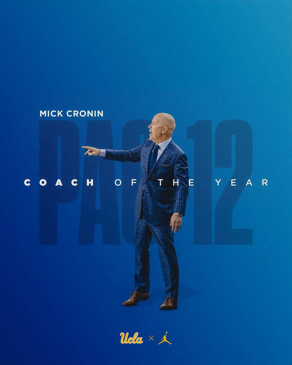 UCLAMBB's tweet photo. 𝐏𝐀𝐂-𝟏𝟐 𝐂𝐎𝐀𝐂𝐇 𝐎𝐅 𝐓𝐇𝐄 𝐘𝐄𝐀𝐑

Bruins’ head coach @CoachMickCronin has been recognized as the John R. Wooden Coach of the Year for the second time in four seasons at UCLA.

🏀 🗒️: https://t.co/BcemqE5L0r https://t.co/g8dtHNDYXv