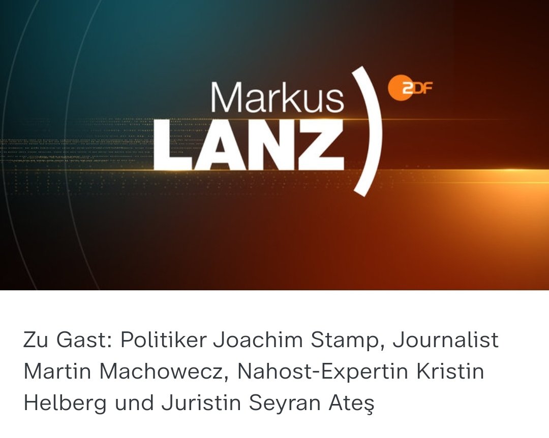 Markus__Lanz's tweet photo. 📺Diese Gäste begrüßt Markus #lanz heute Abend im @zdf um 23:10 Uhr:

Kristin Helberg, Seyran Ateş, @JoachimStamp und @mmachowecz https://t.co/s5GRMMVx6F