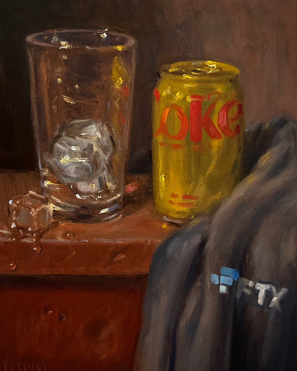 NoahVerrier's tweet photo. My oil painting of Caffeine free Diet Coke &amp; an FTX shirt https://t.co/wMCKkeKok8